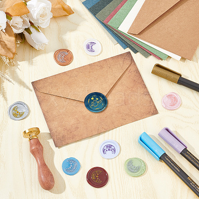 Brass Wax Seal Stamp with Wood Handle AJEW-WH0412-0346-1