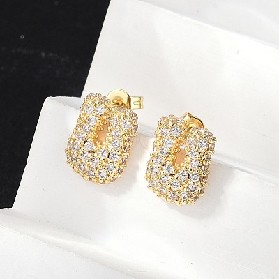 Brass Micro Pave Cubic Zirconia Stud Earrings EJEW-Z091-04G-U-1