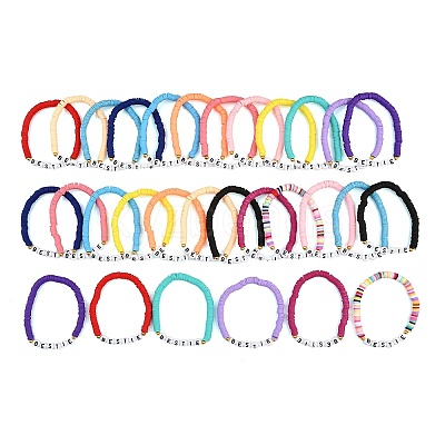 30Pcs Handmade Polymer Clay & Acrylic Bead Bracelets BJEW-PH02007-1