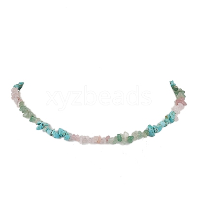 Natural Rose Quartz & Howlite & Green Aventurine Chip Beaded Necklaces NJEW-JN05099-02-1