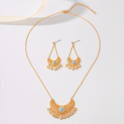 Brass Micro Pave Clear Cubic Zirconia Moon Pendant Necklaces & Stud Earrings Sets for Women TA3660-1