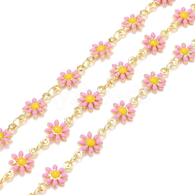 Brass Daisy Flower & Oval Link Chains CHC-I035-13G-10-1