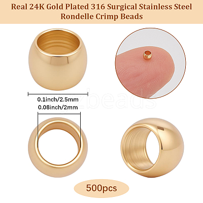 500Pcs 316 Surgical Stainless Steel Crimp Beads STAS-BBC0009-05-1