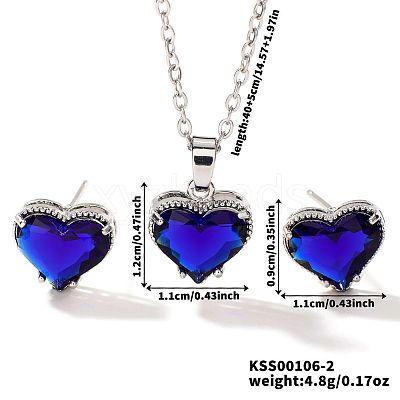 Brass Glass Heart Stud Earrings & Pendant Necklaces Sets for Women MH6858-2-1