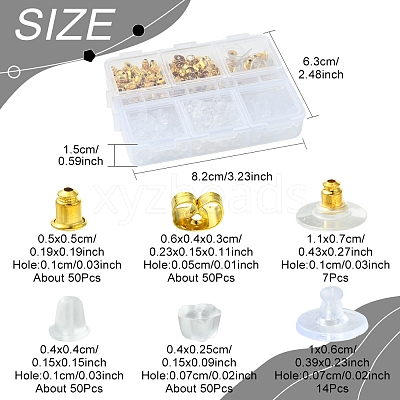 6 Styles Brass Bullet Clutch Bullet Clutch Earring Backs with Pad FIND-FS0003-08G-1