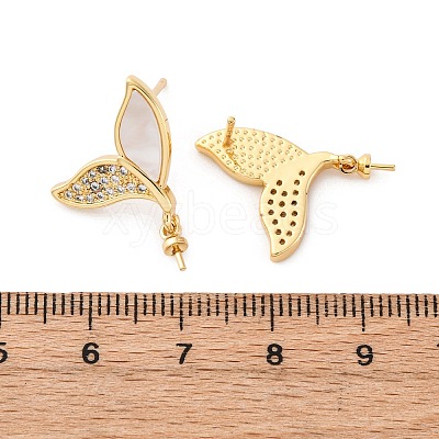 Brass Micro Pave Cubic Zirconia Shell Stud Earrings Findings KK-D363-05G-1