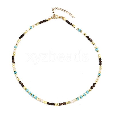 Synthetic Turquoise & Coconut Heishi Beaded Necklaces for Women NJEW-JN05460-02-1