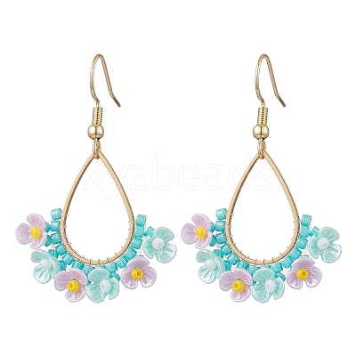 Resin & Glass Seed Beads Teardrop Dangle Earrings EJEW-MZ00401-02-1
