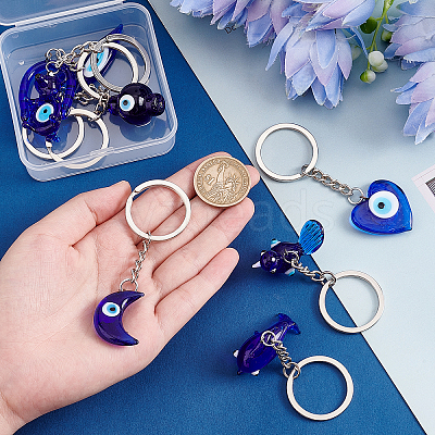 8Pcs 8 Style Glass Keychains KEYC-PH0001-53-1