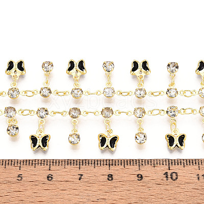 Brass Glass Butterfly Charm Link Chains CHC-T018-12C-G-1