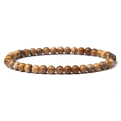 4mm Round Natural Picture Jasper Beads Bracelet for Men X-KG3069-8-1