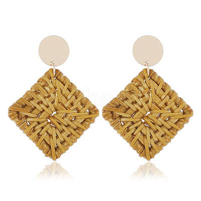 Alloy Rattan Woven Dangle Stud Earrings FS-WGA068A-06-1