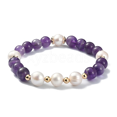 Natural Mixed Gemstone & Pearl Beaded Stretch Bracelet for Women BJEW-JB09384-1
