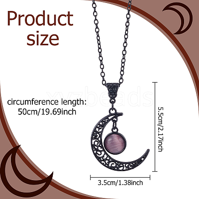 4Pcs 4 Colors Glass Flat Round & Alloy Moon Pendant Necklaces Set NJEW-AN0001-55-1