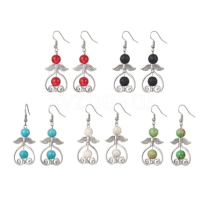 5 Pairs 5 Styles Natural & Synthetic Mixed Gemstone Round Beaded Dangle Earrings EJEW-JE05550-S-1