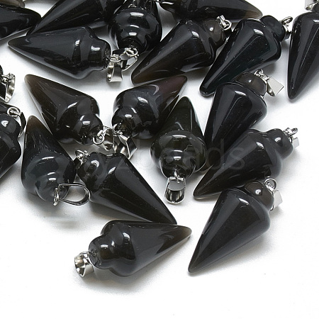 Dyed Natural Black Agate Pendants G-T086-06-1