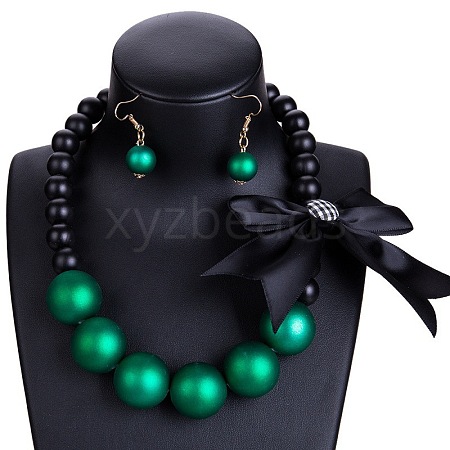 Fashionable Bohemian Style Resin Round Beaded Dangle Earrings & Necklaces Sets FS-WG6B49E-02-1