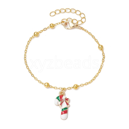 Christmas Candy Cane Alloy Enamel Charms Bracelets BJEW-JB11307-1