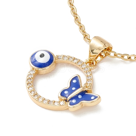 Clear Cubic Zirconia Ring with Evil Eye and Butterfly Pendant Necklace NJEW-O125-54G-1