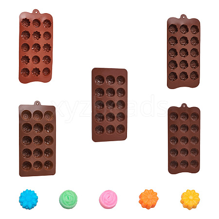 Boutigem 5 Pcs 5 Style 15-Cavity Silicone Flower Shaped Fondant Molds DIY-BG0001-05-1