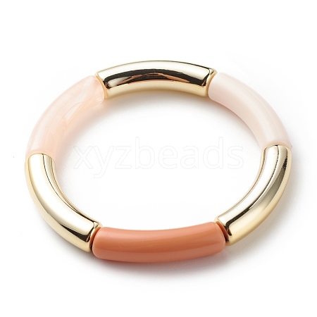 Acrylic Curved Tube Beaded Stretch Bracelet for Women BJEW-JB08438-01-1