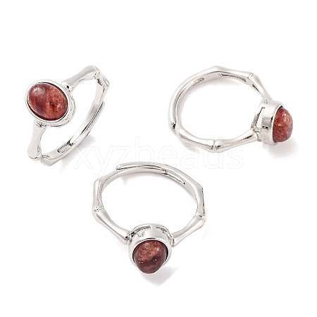 Oval Natural Red Lepidolite Adjustable Rings RJEW-Q817-04P-01-1