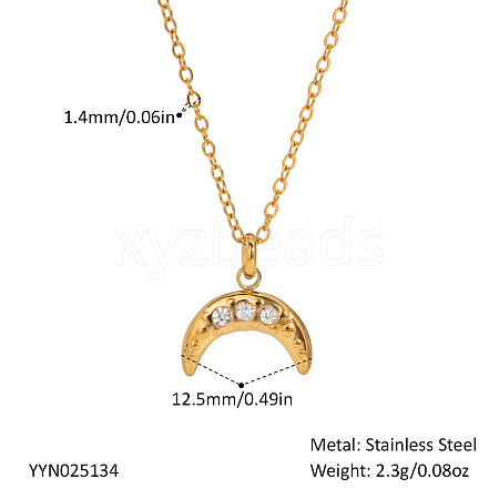 Stainless Steel Micro Pave Cubic Zirconia Moon Pendant Necklaces for Women LI0948-1-1