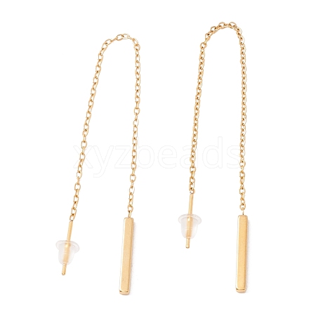 Long Chain with Rectangle Bar Dangle Stud Earrings EJEW-A067-16G-1