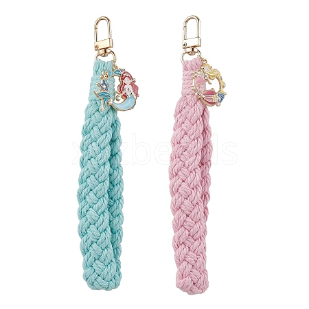 2Pcs 2 Colors Handmade Woven Cotton Pendant Decorations HJEW-JM02796-1