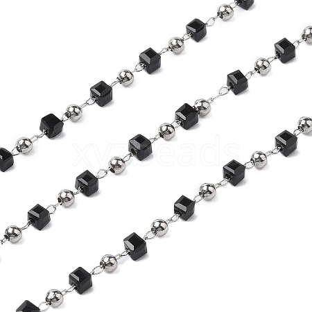 Cube Glass & 201 Stainless Steel Beaded Chains CHS-A015-04P-1