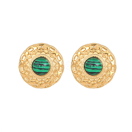 Synthetic Malachite Flat Round Stud Earrings KQ6681-2-1