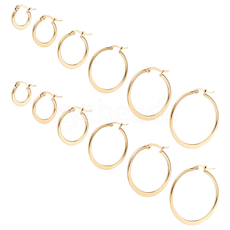 Unicraftale 12 Pairs 6 Style 304 Stainless Steel Flat Hoop Earrings EJEW-UN0002-16-1