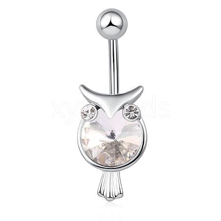 Piercing Jewelry Real Platinum Plated Brass Cubic Zirconia Owl Navel Ring Navel Ring Belly Rings AJEW-EE0001-33A-1