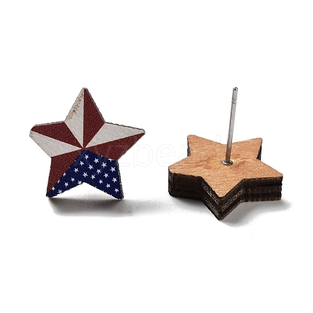 Independence Day Wood Stud Earrings EJEW-D108-01E-1