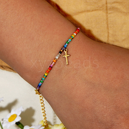 Easter Cross Glass Seed Beads Link Bracelets for Women IT6795-1