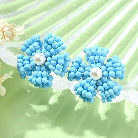 Daisy Glass Seed Beaded Stud Earrings EJEW-MZ00334-01-1