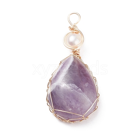 Natural Amethyst Copper Wire Wrapped Pendants PALLOY-JF01398-04-1