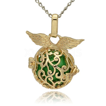 Golden Tone Brass Hollow Round Cage Pendants KK-J230-05G-1