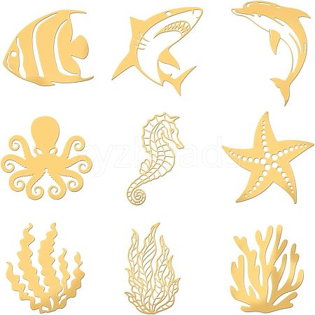 Olycraft 9Pcs 9 Styles Custom Carbon Steel Self-adhesive Picture Stickers DIY-OC0009-22B-1