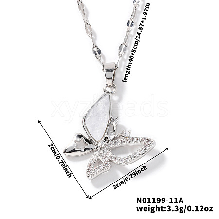 Fashionable Brass Rhinestone Butterfly Pendant Dapped Chain Necklaces for Women KV6604-1