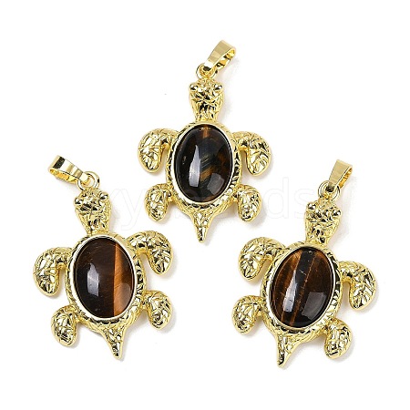 Natural Tiger Eye & Brass Pendants KK-F887-01G-11-1