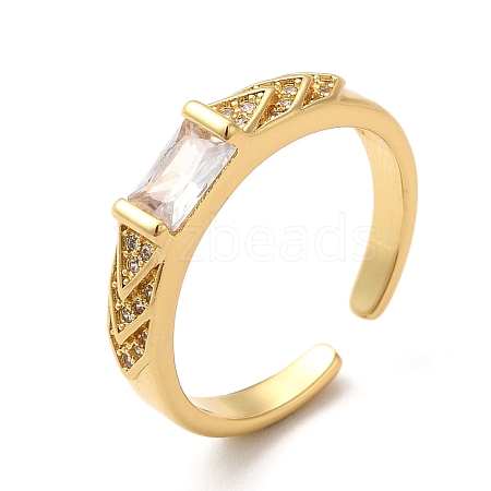 Rack Plating Brass Micro Pave Cubic Zirconia Cuff Rings RJEW-P084-02G-1