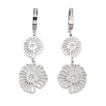 Hollow Flower 304 Stainless Steel Dangle Earrings EJEW-L283-089P-1