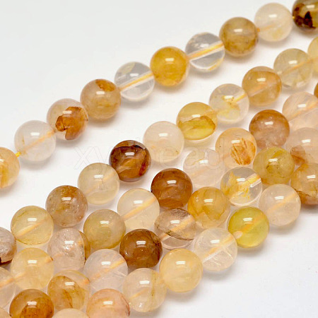 Natural Yellow Hematoid Quartz Round Beads Strands G-F266-09-6mm-1