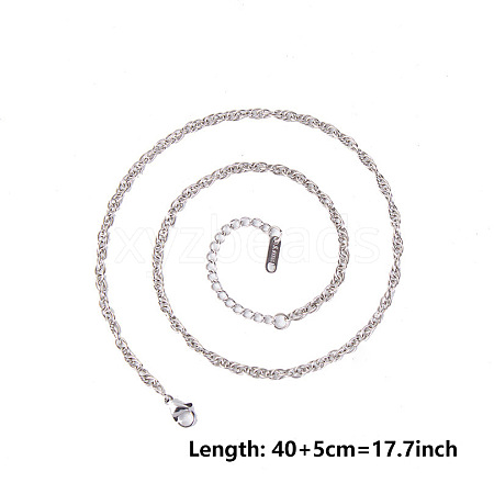 Non-Tarnish 3MM Unisex 304 Stainless Steel Rope Chains Necklaces LM7295-1-1