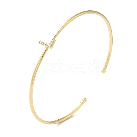 Rack Plating Brass Micro Pave Clear Cubic Zirconia Letter Open Cuff Bangles BJEW-A018-01G-L-1