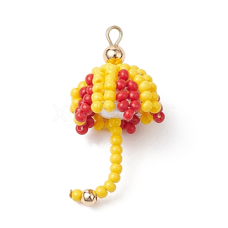 Handmade Umbrella Nylon Wired Glass Seed Beaded Pendants with Glass Pearl Round Bead and Brass Beads PALLOY-MZ00504-04-1