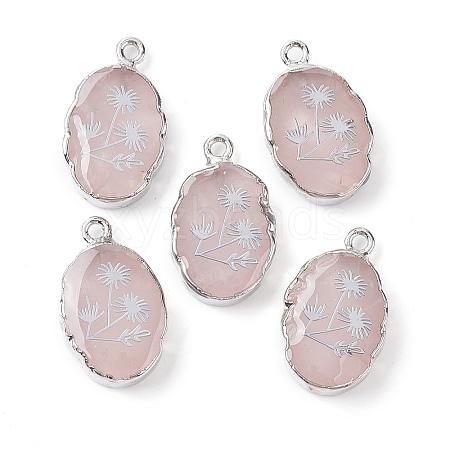 Natural Rose Quartz Oval Pendants G-C102-07P-02-1