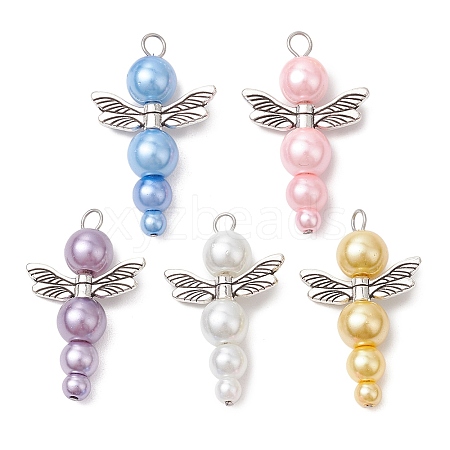 Pearlized Glass Pearl Bead Pendants PALLOY-JF03204-03-1