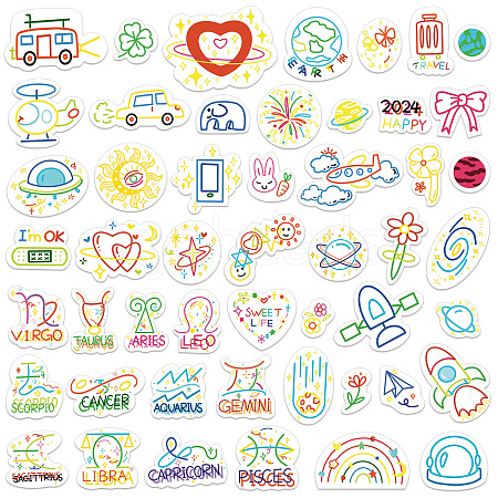 50Pcs Cartoon Stick Figure PVC Adhesive Waterproof Stickers PW-WGFC428-01-1